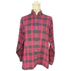 High Sierra Red & Gray Plaid Flannel Shirt Size Medium Made in Jamaica‎